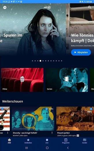 ARD Mediathek App --- Startseite mit Animationsfehler
