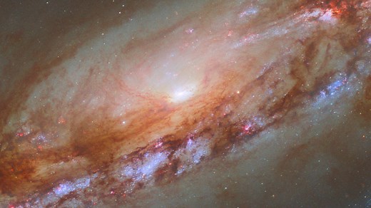 Pan of Spiral Galaxy Messier 90: Best View Yet | Hubble Space Telescope FriendsofNASA.org: This striking spiral galaxy is Messier 90 (M90, also NGC 4569), located in the constellation Virgo. In 2019, an image of M90 was released using data from the older Wide Field and Planetary Camera 2—data taken in 1994 soon after the camera’s installation. That image has a distinctive stair-step pattern due to the layout of WFPC2’s sensors. WFPC2 was replaced in 2010 by the Wide Field Camera 3, and Hubble us