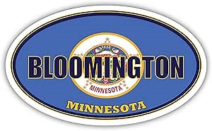 Bloomington City Minnesota State Flag | MN Flag Hennepin County Oval State Colors Bumper Sticker Car Decal 3x5 inches