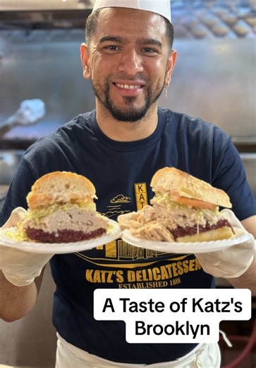 Skip the Lines for a Taste of Katz’s Deli in Brooklyn There’s no ticket system at this location. You simply pay first, then order your food. This spot seems to be mostly locals eating at Katz’s Delicatessen, while the main location usually has a mix of tourists and locals. It’s still busy, but way less crowded than the main spot. The food tastes the same. 1 Dekalb Ave Brooklyn, NY 11201 The sandwich I ordered was a combo with two meats. I chose corned beef and turkey, and added club bread, lettu