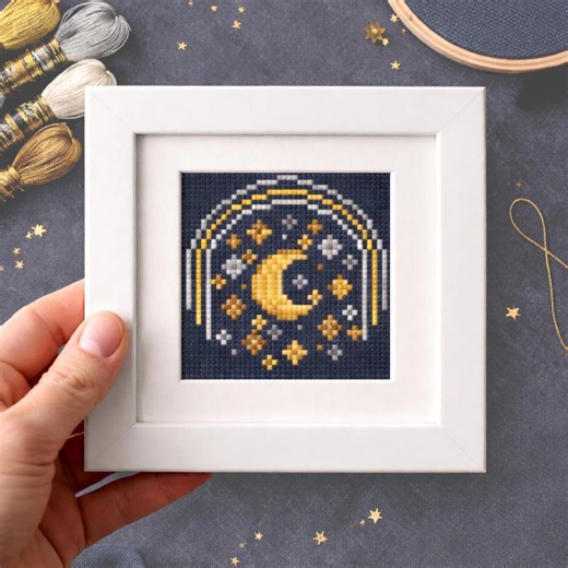 Mini Celestial Cross Stitch Pattern, Moon and Stars (PDF Pattern) - Etsy