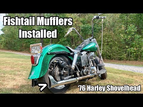 Fishtail Mufflers Installed - Custom '76 Harley FLH Shovelhead