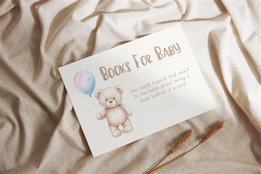 Dusty Blue Books for Baby Card, Vintage Eucalyptus Baby Shower Insert, Minimalist Book Request Card, Baby Shower Invitation Add-on, Canva - Etsy