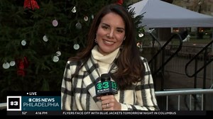 Meteorologist Kate Bilo lights up the night at the 2024 Rittenhouse Square Holiday Tree Lighting