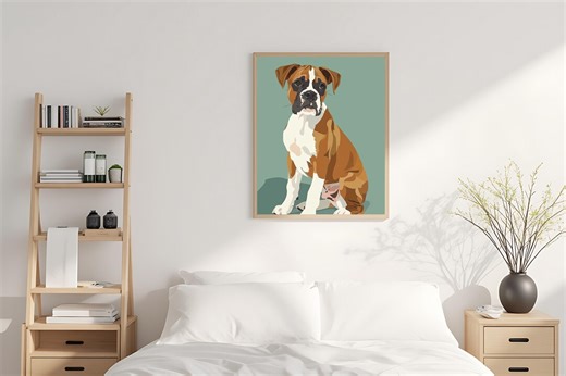 Printable Minimalist Boxer Dog Portrait Sage Green Wall Art Pet Lover Decor (digital Download) - Etsy