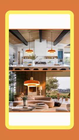 Orange Pendant Light Fixture with Wood Accent, Mid Century Modern Adjustable Height Hanging Ceiling Lamp, Farmhouse Pendant Lighting for Kitchen Island Dining Room