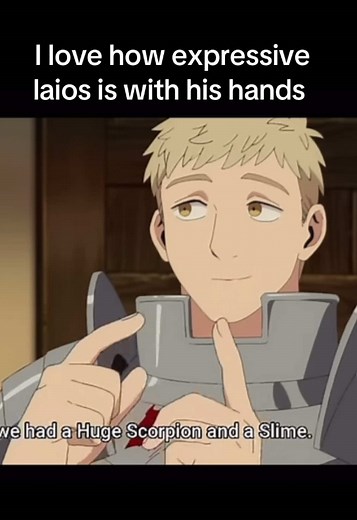 He also touches his face alot- its so cute seeing these small details 😙 #laios #laiostouden #laiosdungeonmeshi #falin #dungeonmeshi