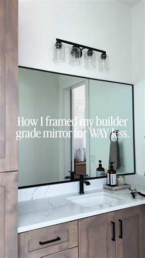 Home with Maleah on Instagram: "Part 2 | peel and stick mirror frame DIY! You asked for a more in-depth video of how I installed my framed mirror and the tools I used — so here it is 🤍 If you have a builder grade bathroom mirror, you don’t need to replace it to get that custom, high-end look. I used peel and stick trim and a few simple tools to upgrade mine for a fraction of the cost. Beginner friendly, budget friendly, and a HUGE difference. Save this for your bathroom upgrade ✨ Supplies are l