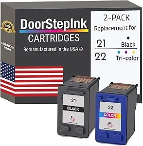 DoorStepInk Remanufactured 21 Ink Cartridge for HP 21XL 22XL Combo Pack (1 Black,1 Color) for OfficeJet 4315 J3680 DeskJet F2210 F4180 F380 F300 F4140 F340 D1455 PSC 1410 Printer, Made in U.S