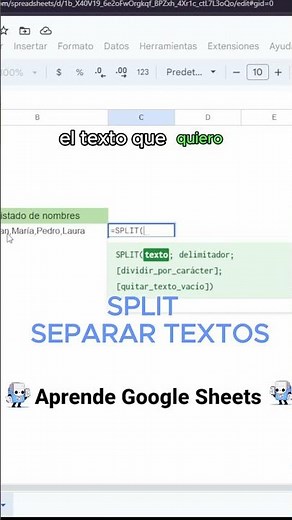 FUNCION SPLIT - Separar palabras o textos Google Sheets #googlesheets #shorts