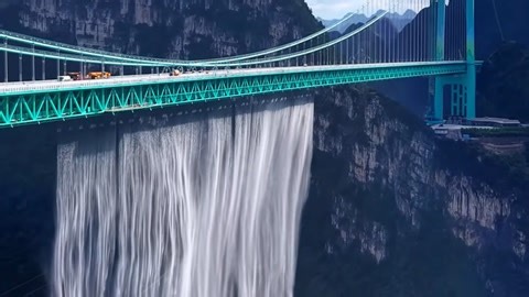 世界第一高桥花江峡谷大桥首次水幕瀑布测试，非常壮观又震撼！