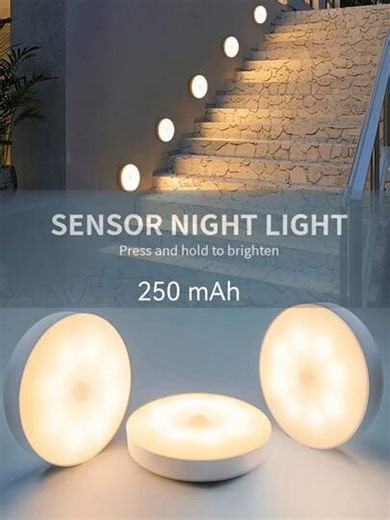 Smart Sensor Night Light, LED Student Dorm Night Light, Solid Color 8 LED Magnetic Stair Light, USB Rechargeable Smart Motion Sensor Night Lamp, Adjustable Brightness Wall Lamp With Lithium Battery, Wireless Infrared Sensor, Detachable Semi-Embedded Plastic Lamp Fixture, Suitable For Cabinet, Entrance, Corridor, Apartment, Balcony | SHEIN