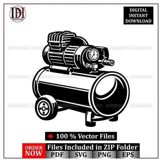 Air Compressor Vector Icon SVG : Industrial Machine Equipment Illustration (digital Download) - Etsy