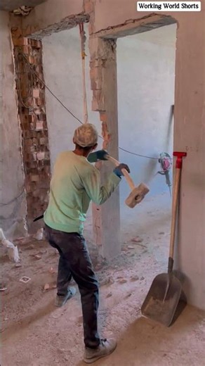 🏗️🧱 Demolishing Concrete Pillar Block Using Heavy Manual Sledgehammer