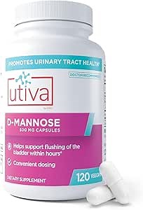 Szio+ Utiva D-Mannose 500mg Capsules – Naturally Flush The Bladder and Urinary Tract – UTI Avoidance – D Mannose Supplements for Women – Supports Urinary Tract Infection Treatments, 120 Capsules