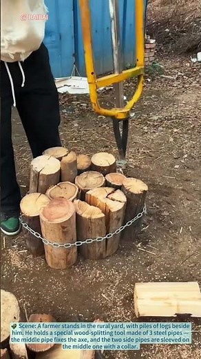 Farmer Uses 3-Steel Pipe Wood Splitter | Effortless Firewood Cutting Process