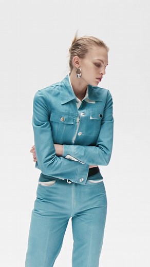 The sprayed denim effect is a signature feature of FW23, adding dimension and interest to a power denim look. Photographer: @davidsimsofficial Model: @karoodoo Hair: @duffy_duffy Makeup: @lucia_pieroni Casting: @piergiorgio Creative Agency: @baronandbaron #PORTS1961 | Ports 1961