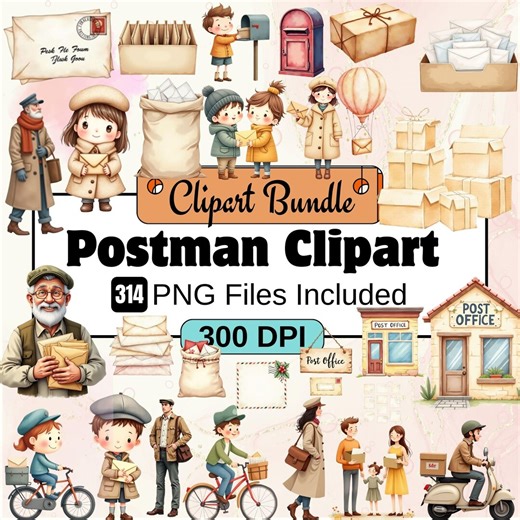 Cute Postman Clipart,postman Png,watercolor Post,mail Services,boy Room Decor Birthday Party Invite Storybook Mailman Pngpostal Service - Etsy