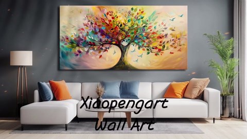 Vibrant Tree of Life Wall Art Colorful Framed Canvas Print for Living Room, Bedroom, Dining Room, or Home Office Modern Ready to Hang Decor,Nature Inspired Home Decoration - 24"x48"