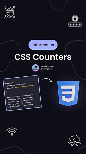 Stella • Coding • HTML • CSS • JAVASCRIPT on Instagram: "CSS Counters Explained 😍😱 CSS Counters let you adjust the appearance of content based on its location in a document. For example, you can use counters to automatically number the headings in a webpage, or to change the numbering on ordered lists. 🤔 👉 CSS counters are variables that can be incremented or decremented to track and display the number of elements in a document. 👉They are useful for automatically numbering sections, lists, 