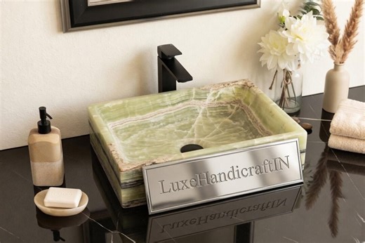 Green Onyx Marble Rectangular Vessel Sink, Polished Stone Vanity Basin, Handmade Countertop Wash Bowl - Etsy