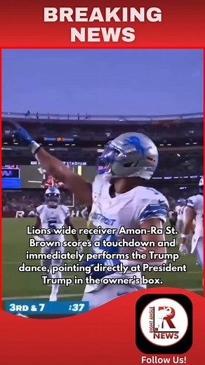 Lions wide receiver Amon-Ra St. Brown scores a touchdown and immediately performs the Trump dance, pointing directly at President Trump in the owner’s box. #AmonRaStBrown #Trump #Touchdown #lions | Right Angle News