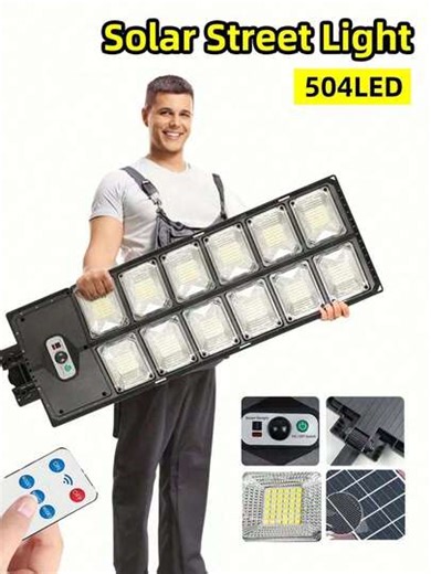 8000W Solar Power Outdoor Street Lights - 6500K Solar Parking Lot Lights Commercial Dusk To Dawn, Double Row 12 Grid 504 Led Courtyard Wall Light,Heavy Duty Split Type LED Solar Street Light Remote Control, Street Lights Solar Powered For Yard/DrivewayHuman Body Sensing Street Light, Super Bright Automatic Sensing Solar Street Light Suitable For Streets, Courtyards, Garage Entrances, Etc. | SHEIN