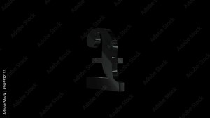 3D animation of black pound of sterling symbol rotate. 3d pound sign.