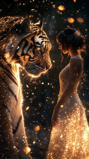 Magical Encounter: Woman's Glowing Moment with Majestic Tiger