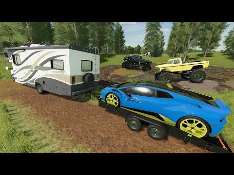 Campers win Lamborghini and Monster Truck at mudding event | Farming Simulator 22