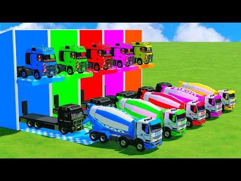 Garage with Colors - ALL MIXER TRUCK WITH DOUBLE FLATBED TRAILER TRUCK, VOLVO, IVECO, MERCEDES FS22