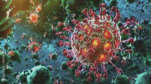 Close-up view of a virus or bacteria under a microscope, illustrating the detailed structure of viral particles, useful for scientific and medical contexts.