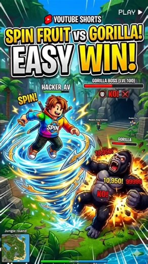 DEFEATING GORILLAS BY SPIN BLOX FRUIT IN ROBLOX🔥 #shorts