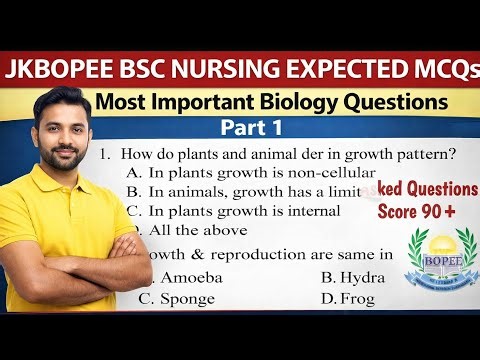 Jkbopee Bsc Nursing Expected Questions Biology Part 1 Score 90+ Now |Skuast Exam Important Mcqs 2026