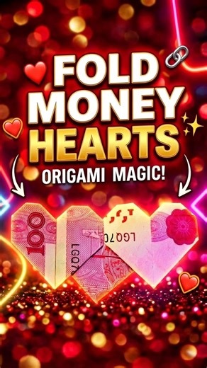 Intertwined Hearts: Triple Money Origami Magic! ❤️🔗✨ #Shorts #MoneyOrigami #HandmadeGift #Art