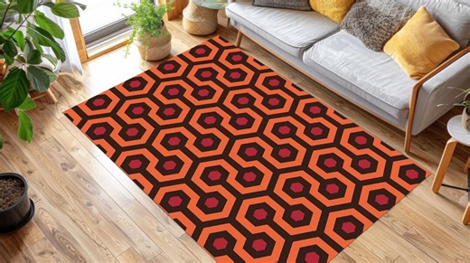 Retro Geometric Hexagon Pattern Rug, Mid Century Modern Orange Brown Carpet, Vintage Abstract Rug - Etsy