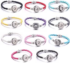 H&PY Leather Snap Button Bracelet Handmade Brown Black PU Leather Snap Jewelry Bracelet for Women Men Fit DIY 18mm Snap Buttons Jewelry (9, Zinc Alloy)