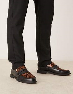 ASOS DESIGN penny loafers in black with leopard print | ASOS