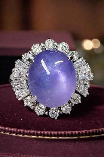 Vintage Platinum Cabochon Star Sapphire Baguette Round Diamond Cocktail Ring - Etsy