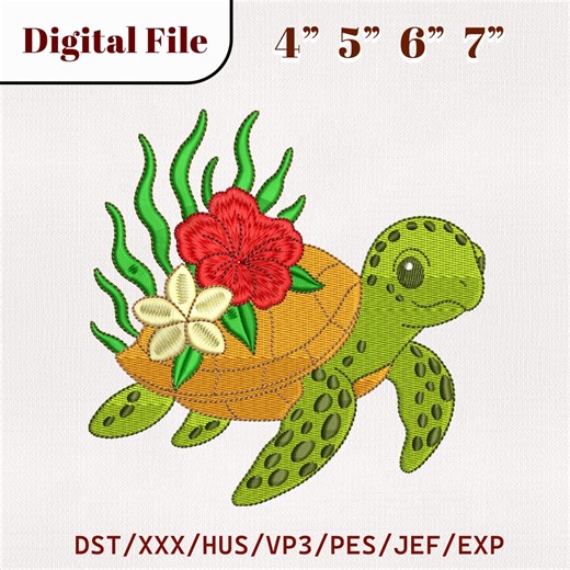 Sea Turtle Embroidery Design, Tropical Flower Machine Embroidery Pattern (digital File) - Etsy