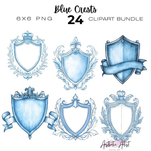Blue Crests, Heraldry Shield, Decorative Clipart, Baby Boy, Junk Journal Aesthetic Bundle - Etsy