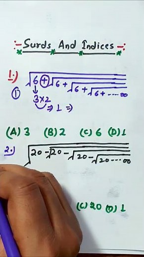 Surds and Indices | √6+√6+√6+... is Equal To – | Root 6 + Root 6 + Root (6 +...upto infinity) |