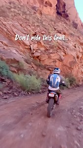 The trail down to the Green River isn’t very technical, but… don’t mess up! It’s a long steep way down! My Moab Moto Adventure guide is now available. Check it out! https://payhip.com/b/hGzxg #motorcycle #adventurebike #dualsport #husqvarna #dirtbike #moaboffroad | Moto Misadventures