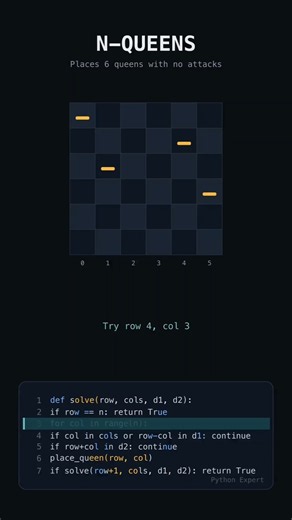 N-Queens Problem in Python ♟️🔥 | Backtracking & Recursion #developer #programming #coding #python #n