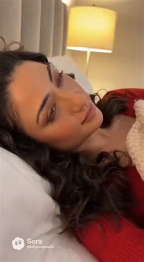 Erin Croft Wearing Red Ball Gown with Long Sleeve in Bed and Blanket (V2)
