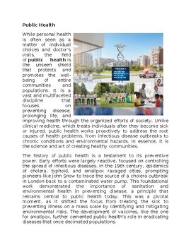 Public Health in Health Worksheet Sub-Plan Classwork Homework