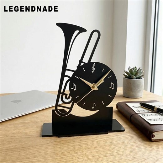 Trombone Desk Clock, Music Instrument Table Decor, Minimalist Musician Gift, Band Teacher Gift, Music Room Decor - Etsy
