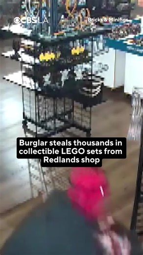 Security cameras captured a masked thief snatching collectible LEGO sets from a shop in Redlands during an early-morning burglary. The thief smashed through the store's window and stole more than a $1,000 worth of collectible LEGO sets. Owner Perny Milien, whose shop is in the middle of Downtown Redlands, says he and other Southern California toy shop owners believe that the same suspect may be responsible for other recent break-ins.