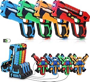 Rechargeable Laser Tag Guns Set of 4 with Gun & Vest Sensors + LCDs - Cool Toys for Kids Teens Adults - Outdoor Shooting Games Family Group Activity - Fun Gift Ideas for Boys & Girls Aged 6+