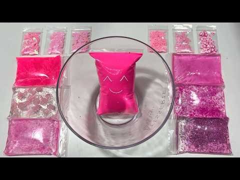 ASMR Pink Neon Clay Slime Mixing 🎀 Crunchy Glitter & Squishy Poking